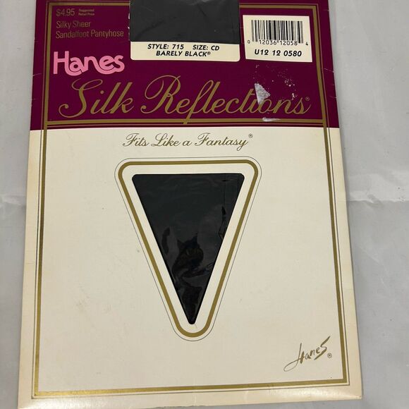 Hanes Silk Reflections Sandalfoot Pantyhouse Style 715 Size CD Barely Black VTG - Picture 1 of 5